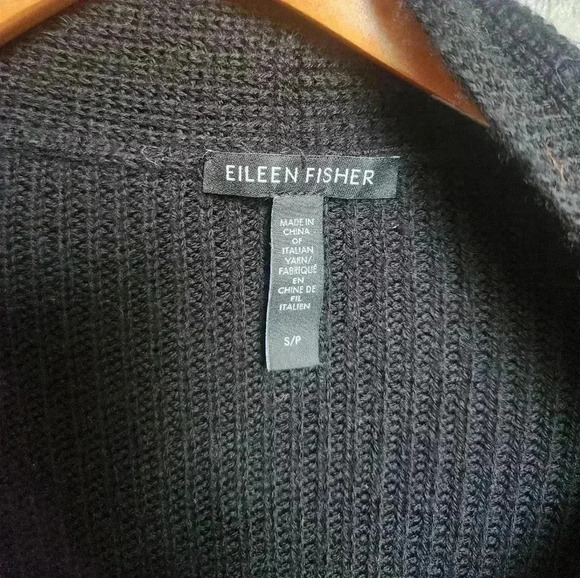 Eileen Fisher 100% Merino Wool Black Long Knit Cartigan Size Small Petite - Picture 5 of 8